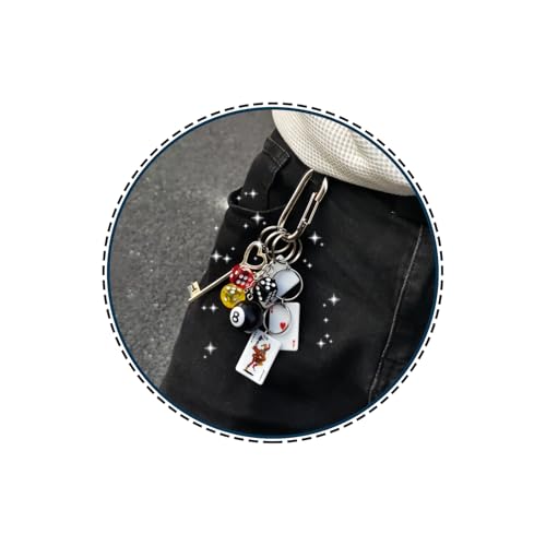 Llavero de dados y rey as de espadas con acabado esmaltado para accesorios de moda y llaves