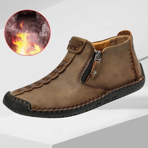 Phanile Mens Shoes, Men's Outdoor Comfy Arch Support Waterproof Walking Shoes, Orthopedic Sneakers Breathable and Light & Non-Slip Zipper Outdoor Casual Handmade Shoes Work Boot2