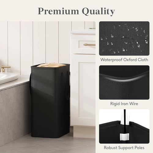 Image of Lifewit Slim Collapsible Laundry Basket with Handles, 50L, Black