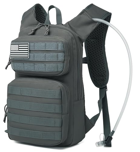 wotony Hydration Backpack with Water Bladder for Hiking Tactical Hydration Pack for Men Women Molle Water Backpack for Hiking (Dark Grey, 2L-Bladder)
