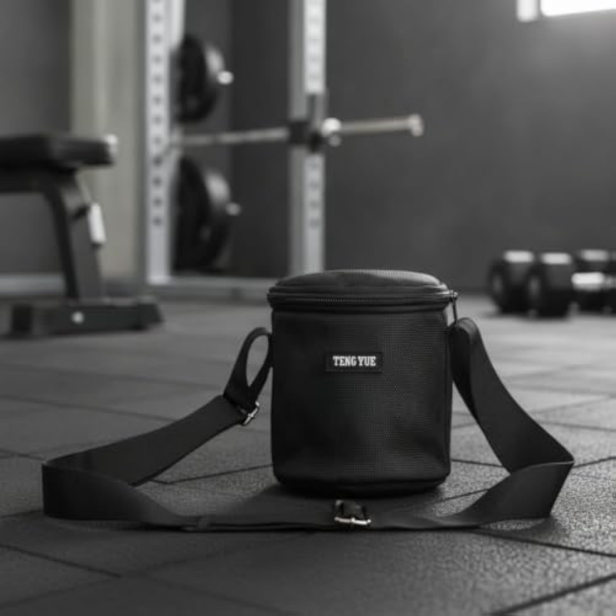 Cylindrical Dumbbell Bag with Shoulder Strap, Black