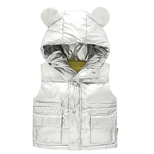 KAGAYD Toddler Kids Boys Girls Bear Ear Coat Puffer Hooded Vest Winter Warm Sleeveless Padded Vest Jacket