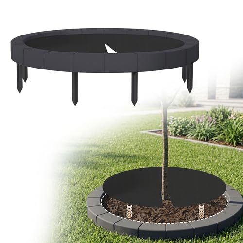 UISEBRT Baumring Rasenkante mit Unkrautvlies & Erdpfählen Baumumrandung wurzelschutz wetterfest Mähroboter Mähkante für Bäume und Sträucher Garten Anthrazit Ø 80/92.5 cm