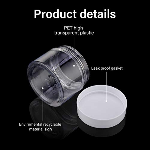 Image of Patelai 4 Pcs Plastic Jars Wide Mouth with Lids,2 Ounce,White | Travel Size for Creams Oils, Clear Round Storage Cosmetics Containers, Leak Proof Screw on Lids for Makeup Beauty DIY