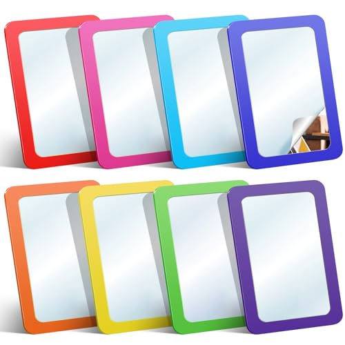 Draupnir 8 Pcs Small Mirrors for Kids 6 x 4 Inch Unbreakable Shatterproof Mirror for Crafts Square Round Corners Double Sided Preschool Facial Expression Classroom Mirror DIY Crafts (8 Bright Colors)
