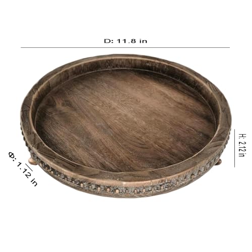 Round-Wood-Tray-for-Home-Decor-Wooden-Decorative-Tray-for-Kitchen-Counter-Coffee-Table-Centerpiece-Living-Dining-Room-Entryway-12in-Round-Beaded-Tray-for-Wedding-Easter-Thanksgiving-Brown Round Wood Tray for Home Decor Wooden Decorative Tray for Kitchen Counter Coffee Table Centerpiece Living Dining Room Entryway 12in Round Beaded Tray for Wedding Easter Thanksgiving Brown