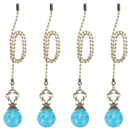 Image of PATIKIL 15 inch Ceiling Fan Pull Chain, 4 Pcs Crystal Pull Chain Fan Connector Vintage Ceiling Fan Ornament Fan Chains Extender for Ceiling Light Lamp Fans, Lake Blue (Ball)