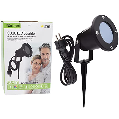 Evolution LED Gartenstrahler mit Erdspieß inkl. 4W GU10 2700K IP65, Gartenbeleuchtung, Wegbeleuchtung, Außenleuchte, Gartenlampe, Gartenleuchte, warmweiß, Spritzwasser geschützt, mit Anschlußkabel