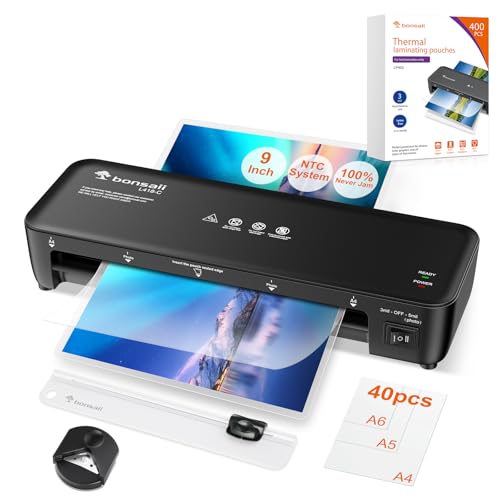 9 Inch Thermal Laminator Machine with 40 Laminting Sheets & 400 PCS 3mil Thermal Laminating Pouches