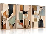 Aurlan Neutral Japandi Wabi Sabi Hand Painted Wall Art(16'x24'), 3PCS Abstract Modern Minimalist 3D Textured Canvas Artwork, Large Contemporary Terracotta Brush Strokes Decor Prints for Office Bedroom