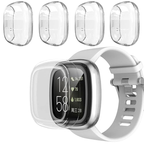 Kimiyaki 4 Pack Compatible for Fitbit Versa 3/Sense Screen Protector Case Soft TPU Bumper Full Coverage Protective Accessories