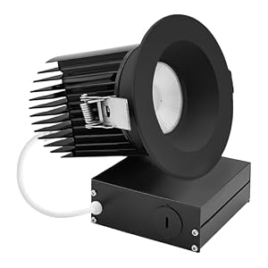 LUXRITE 4 Inch Recessed Light, Regressed Canless LED Spotlight, 5CCT 2700K-5000K, CRI90, 22W, 1700 Lumens High Output, 38º, Interchangeable Round Black Trim, Dimmable, IC & Wet Rated