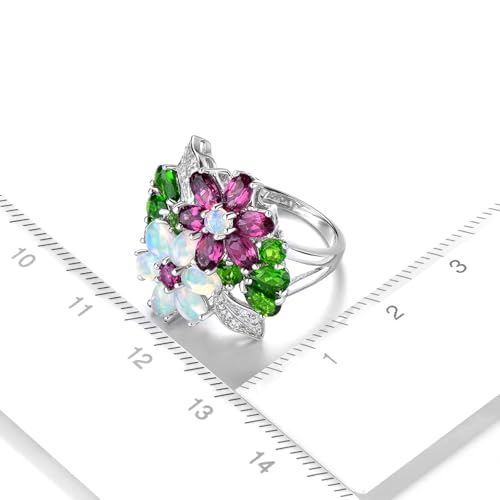 Women Rings for Womens S925 Sterling Silver Setting Natural Gemstone Rhodolite Garnet Opal Chrome Diopside Birthstone Promise Ring Cubic Zirconia Fine Jewelry4