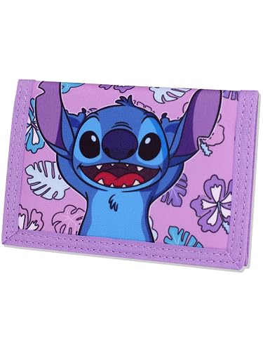 Disney Carteira Stitch para crianças, meninas pequenas e descoladas de lona com três dobras com porta-cartões e bolsa de moedas – acessórios Lilo & Stitch perfeitos para meninas, adolescentes e