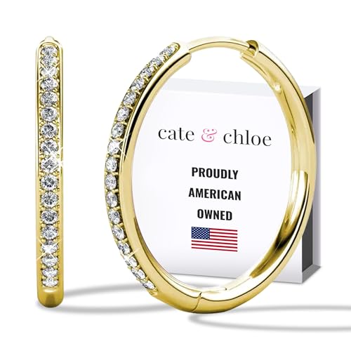 Cate & Chloe Bianca 18k Yellow Gold Plated Hoop Earrings For Women | Cubic Zirconia Earrings With Round Cut Crystals | Best Hypoallergenic Gold Hoop Earring Set, Fashion Jewelry For Women