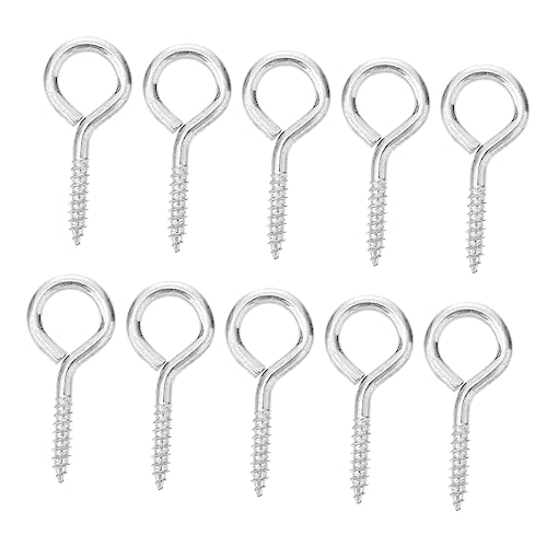 Unomor 10pcs Eyelets Hooks Hanging Heavy Duty Large Eyes for Key Screw Tapping Gold Bolts Steel Eye Bolt Nickel-Plated Iron Silver