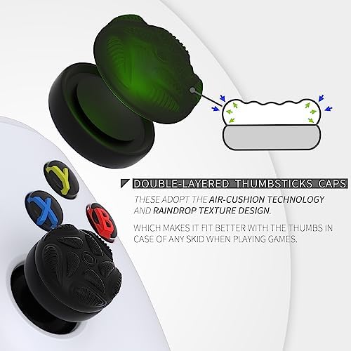 PlayVital Thumbs Cushion Caps Thumb Grips for ps5/4, Thumbstick Grip Cover for Xbox Series X/S, Thumb Grip Caps for Xbox One, Elite Series 2, for Switch Pro Controller - Raindrop Texture Design Black - 2