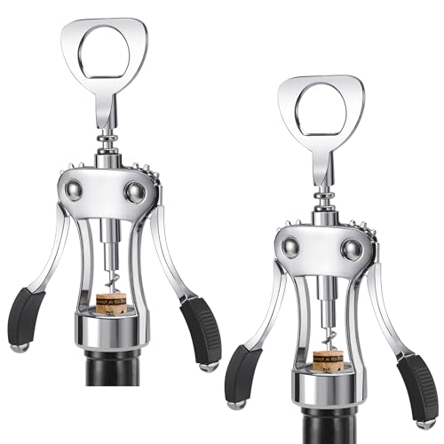 Image of KORCCI Wine Opener, Heavy-Duty Zinc Alloy Wing Corkscrew, Premium Beer Bottle Opener, Multifunctional Wine Accessories with Ergonomic Handle and Sharp Screw, for Kitchen, Bar, Restaurant (2PCS)