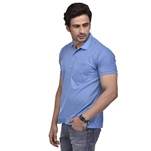 Image of SMAN Men's Cotton Polo T-Shirt Regular Fit Half Sleeve T-Shirt with Pocket | Casual T-Shirt for Men and Boys Combo Pack (Maroon and Sky-Blue)