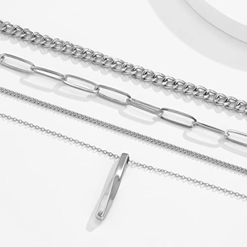 Silver Layered Necklaces Silver Chunky Layered Necklace for Women Trendy Dainty Chain Necklace Fashion Layer Necklace 6