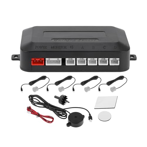 Motoforti Universal Car Auto Vehicle Reverse Backup Radar System Reverse Parking Sensors Alarm Buzzer Reminder Distance Detection Silver Tone 4 Parking Sensors