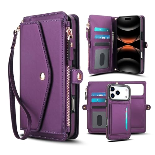 Étui iPhone 17 cuir violet haut de gamme à fentes RFID magnétiques