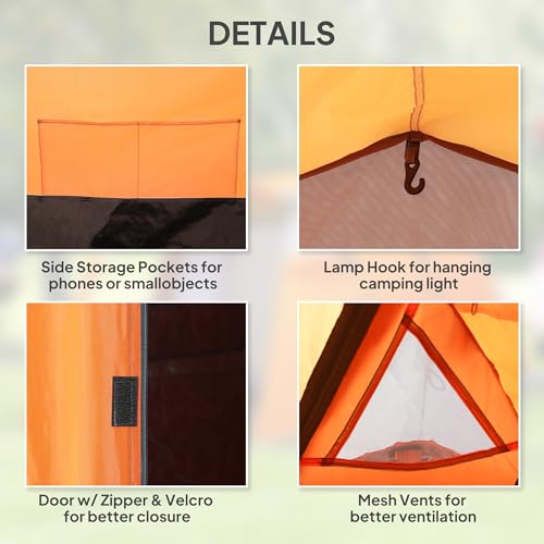 Outsunny 2-3 Person Tunnel Tent with Sewn-in Groundsheet, Air Vents, Rainfly, 2000mm Water Column, Camping Tent with 1 Bedroom, Inbuilt Porch, Living Area for Camping, Hiking, Orange - 5