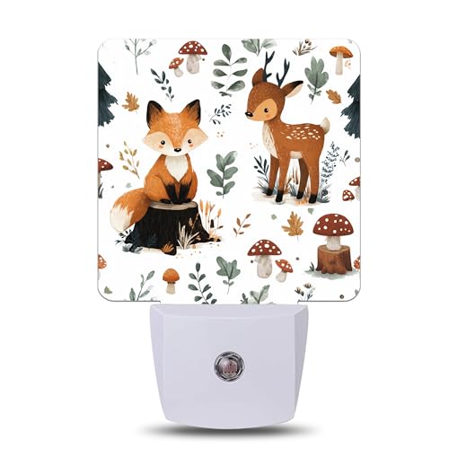 NSMNSM Woodland Animal Night Light,Fox Nightlight Lamp with Dusk to Dawn Sensor for Home Indoor Stairway Kitchen Corridor, Decorative Night Lights Plug Into Wall for Boys Girls Women Men Room Gifts