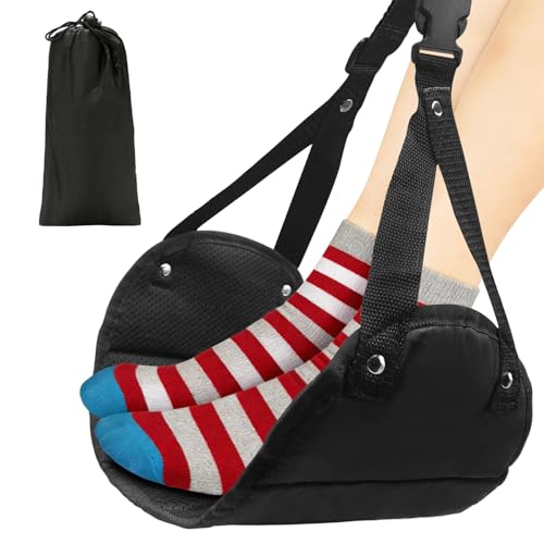 1-Pack Airplane Foot Hammock, Adjustable Plane Foot Rest for Long Flight, Plane Travel Essentials to Relax Your Feet, Foot Rest for Air Travel, Desk & Car