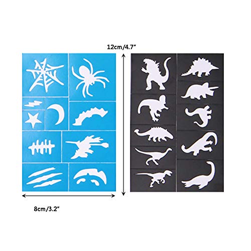 Reusable Face And Body Paint Stencils Kit,Tattoo Stencils,Glitter Temporary Tattoos For Kids School Show Birthdays Halloween Christmas Party #TOP3