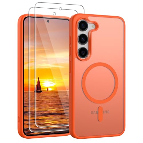 Coque Samsung S23 Plus orange avec 2 verres trempés Gritup