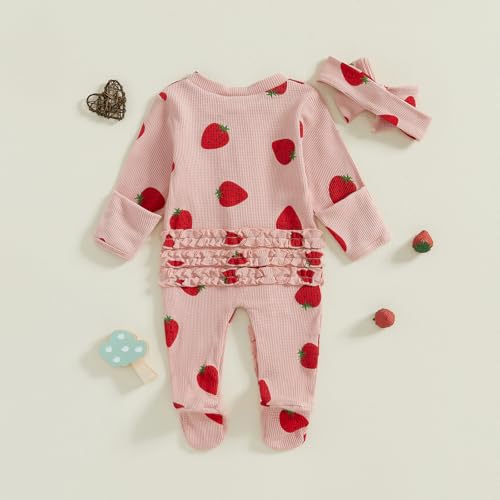 Nebworn Baby Girl Footie Jumpsuit Long Sleeve Ruffle One Piece Waffle Romper Bodysuit Coming Home Fall Clothes Set3