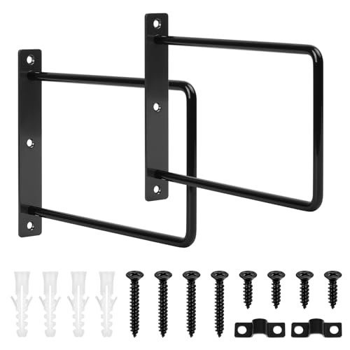 2 x Regalhalterung Schwarz, 200mm Quadrat Regalwinkel Regalträger, Metall Regal Winkel Regalhalterungen, Schwimmende Wandregal Halterung, Regal Wandhalterung Regalbrett Tablarträger für Holzplatten