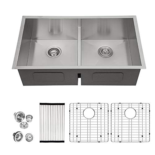 28 Undermount Sink Double Bowl - Lordear 28 Inch Kitchen Sink Undermount Low Divide Double Bowl 50/50 16 Gauge Stainless Steel Kitchen Sink