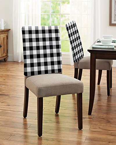 Black And White Checkered Chair Covers Set Of 4 For Dining Room, Farmhouse Buffalo Plaid Chair Back Cover Removable Kitchen Chair Slipcovers Seat Protector For Party Banquet Christmas Decorations #TOP3