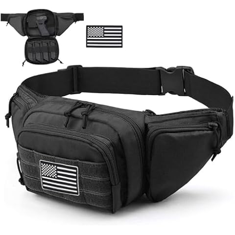 Vdones Tactical Fanny Pack Gun Holster Concealed Carry Pistol Military Tactical Waist Bag Waterproof Molle EDC Pouch with USA Flag Patch Cover