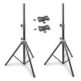 Pyle 2-Pack Universal Speaker Stand Mount Holders - Durable Adjustable Tripod Set with Locking Safety Pin, 36-58” Telescoping Height, 35mm Compatible Insert, Rubber Capped Feet for Stage/Studio