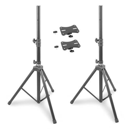 Pyle 2-Pack Universal Speaker Stand Mount Holders - Durable Adjustable Tripod Set with Locking Safety Pin, 36-58” Telescoping Height, 35mm Compatible Insert, Rubber Capped Feet for Stage/Studio