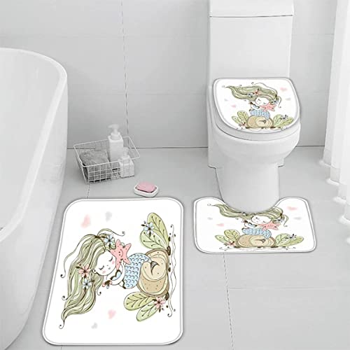 Badezimmer Badematte 3 Teilig Set Meerjungfrau rutschfest Badteppiche Saugfähig Memory Foam Badezimmermatte Weich WC…