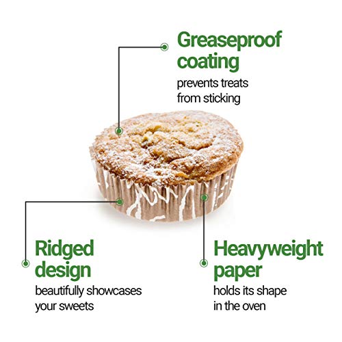 Panificio Premium 3.2 Inch, 4 Ounce Baking Cups: Regular-Ridged Round Paper Baking Cups Perfect For Muffins, Cupcakes Or Mini Snacks - Brown Chocolate Wisp Print Design - Disposable - 200Ct Box #TOP4