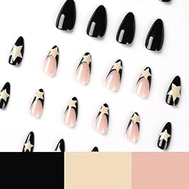 Magrace Press on Nails Medium Almond Fake Nails French Tips False Nails with Designs 24 pcs Stick on Nails for Women