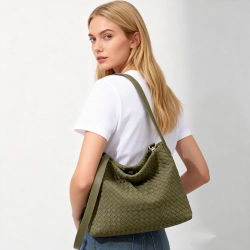 Image of Suede Woven Tote Bag for Women, Hobo Shoulder Bag for Work Travel