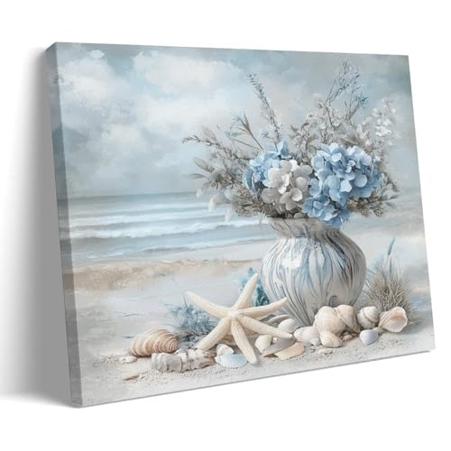 DEBAOKA Arte de pared con diseño de ramo de estrellas de mar para sala de estar, cuadros modernos de paisaje de playa sobre lienzo, póster para decoración de pared del hogar, obra de arte enmarcada de