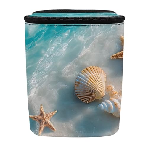 Image of Talayituse Starfish Beach Seahells Print Car Trash Can with Lid, Leak Proof Auto Trash Bag Hanging Vehicle Garbage Can Multipurpose Storage Container for Back Seat Road Trip
