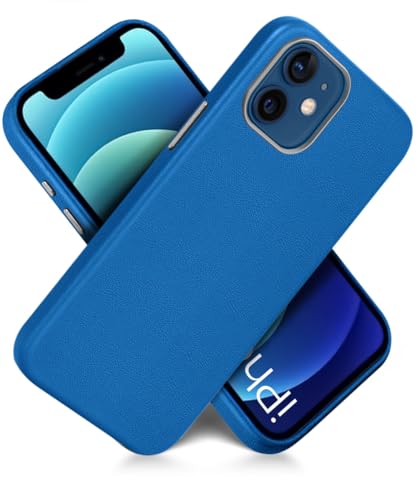 Image of WOW IMAGINE Back Cover for iPhone 12 | Shockproof Tough Leather Texture Hard Mobile Case | Ultra Slim Non-Slip Grip | Inner Velvet Fabric | Metal Camera Ring - Blue