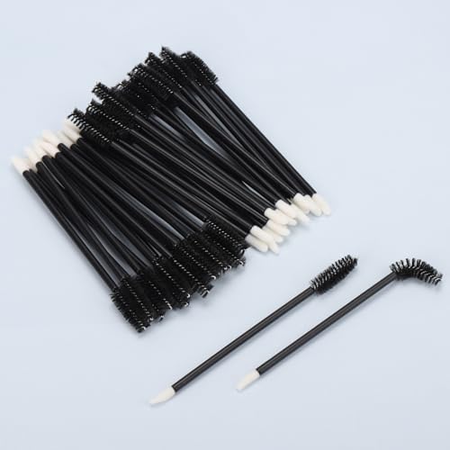 Image of 300 Pcs Disposable Mascara Wands Dual Ended Eyelash Brush Lip Brush, Lipstick Applicator Eyebrow Spoolies for Eyelash Extensions, Portable Makeup Brush for Eyebrow, Lip - Black