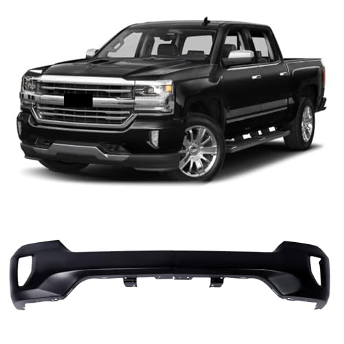 XuChenKJ Black Front Steel Bumper Face Bar For 2016-2019 Chevy Silverado 1500 LD W/Fog Light Holes Steel Replacement GM1002868 84029813 (In two paragraphs)