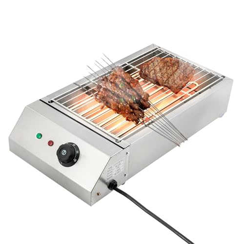 TdiriNar Electric Grill, 1.5KW Indoor/Outdoor Portable Barbecue Oven Grill w/Clear Indicators, Silver, Modern Style, Stainless Steel