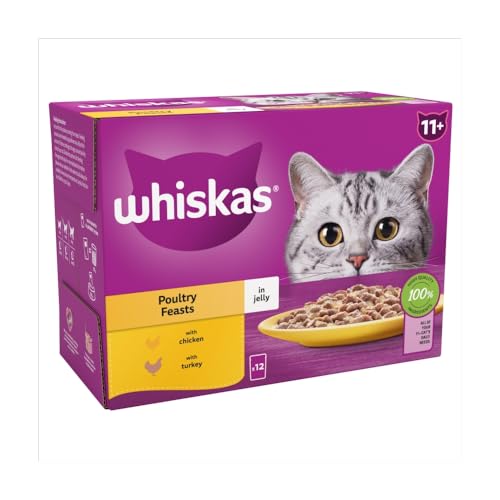Whiskas 11+ Poultry Feasts Senior Wet Cat Food Pouches in Jelly 12 x 85g