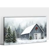 ANRUOXI Farmhouse Barn Canvas Wall Art for Living Room Bathroom, Vintage Winter Landscape Wall Ar...